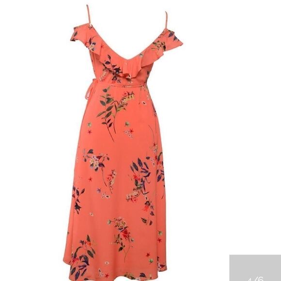 Willow + Clay Floral Wrap Dress Tangerine NWT - Picture 4 of 6